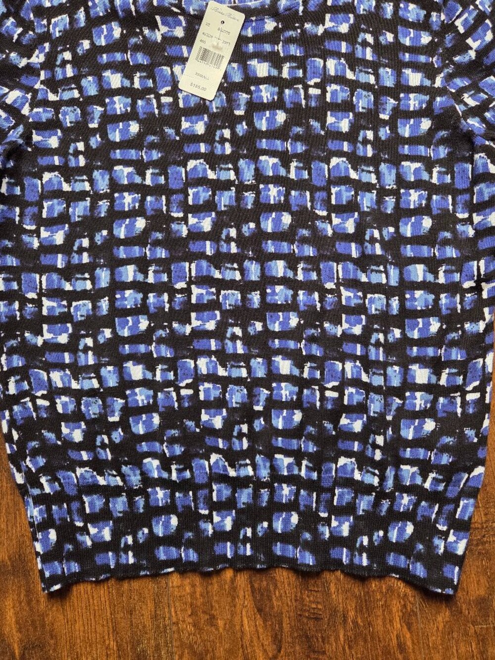 NWT Brooks Brothers Twinset Abstract Short Sleeve Cotton Knit Sweater XS Blue - Picture 12 of 13